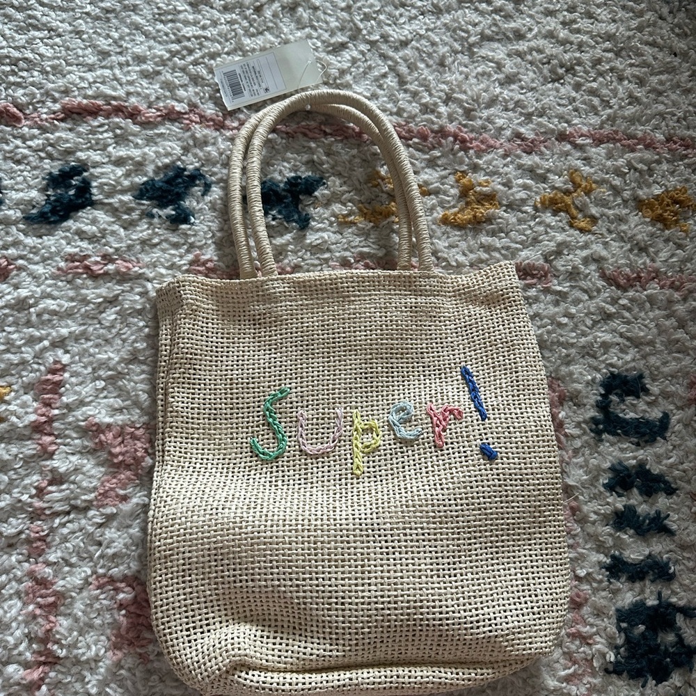 Cat & Jack Children’s Beige Straw Tote Bag Super Embroidery NWT